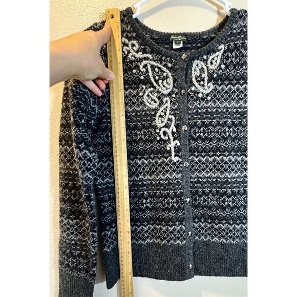 Eddie Bauer Wool Button Down Embroidered Cardigan Sweater in Gray - Picture 6 of 9